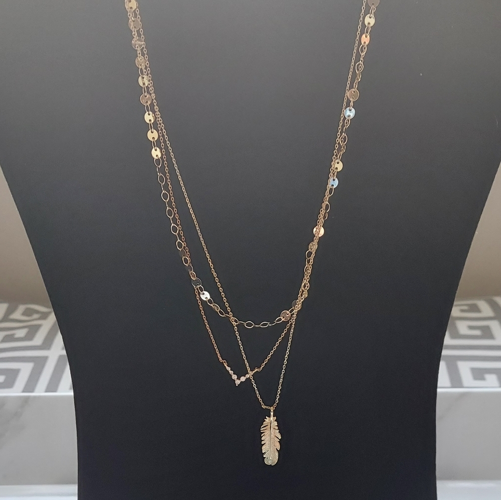 Fall Gold Leaf and Chevron Layered Necklace